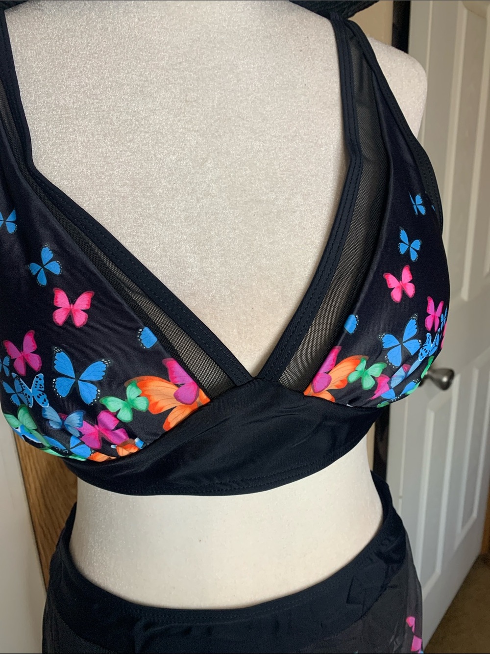BUTTERFLY Colorful Print Black 3-PC Swimwear Set - Picture 7 of 11